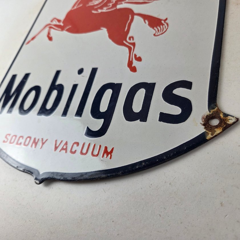 Vintage Mobilgas Sign - Gasoline Advertising Gas Pump Station Porcelain Sign - Image 9