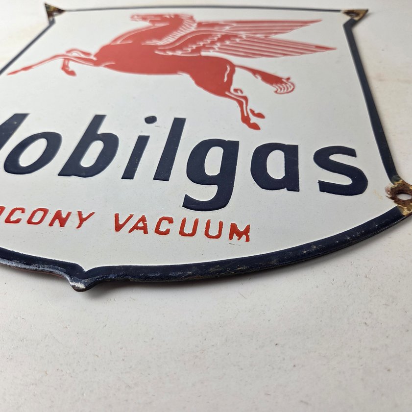 Vintage Mobilgas Sign - Gasoline Advertising Gas Pump Station Porcelain Sign - Image 13