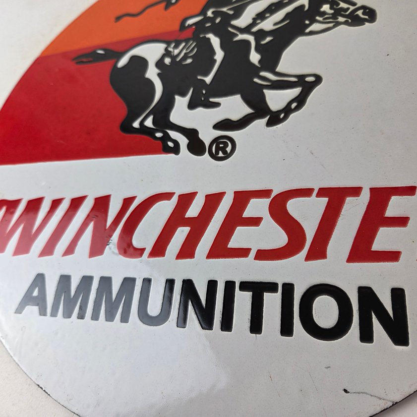 Vintage Winchester Porcelain Sign - Firearms Gas Station Advertisement Sign - Image 3
