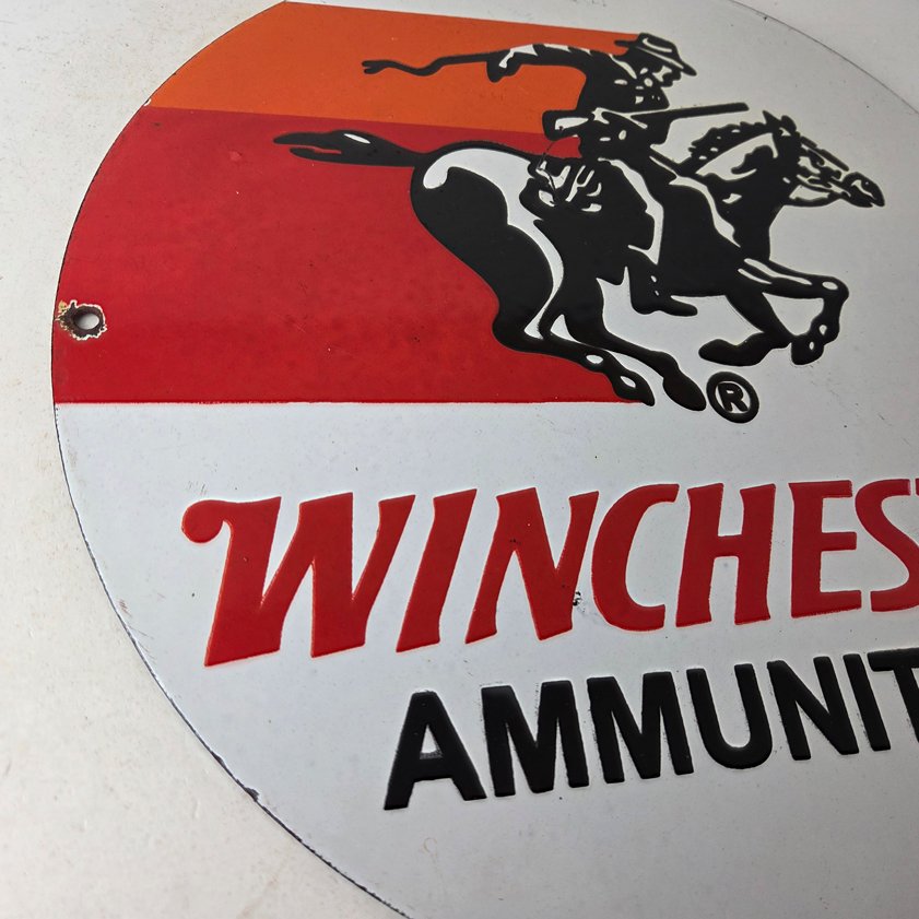 Vintage Winchester Porcelain Sign - Firearms Gas Station Advertisement Sign - Image 5
