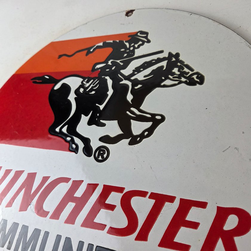 Vintage Winchester Porcelain Sign - Firearms Gas Station Advertisement Sign - Image 11