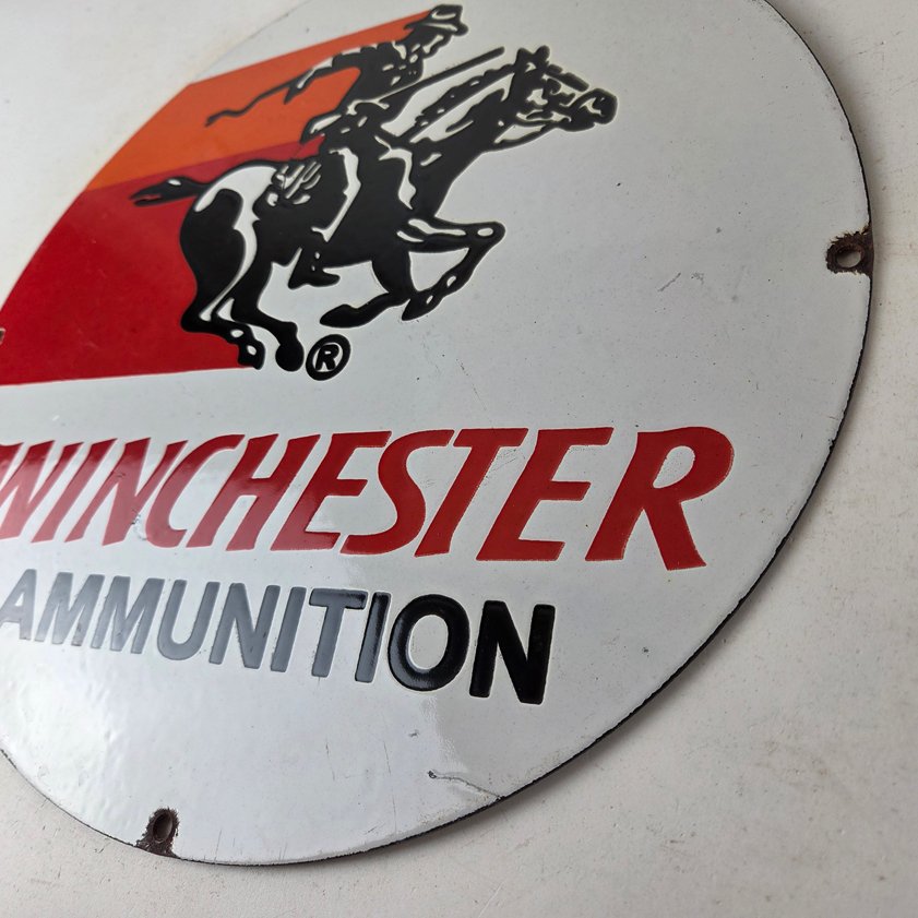 Vintage Winchester Porcelain Sign - Firearms Gas Station Advertisement Sign - Image 12