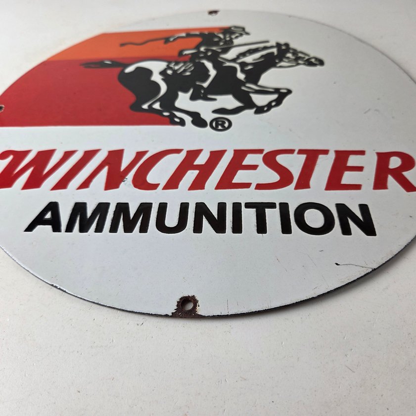 Vintage Winchester Porcelain Sign - Firearms Gas Station Advertisement Sign - Image 10