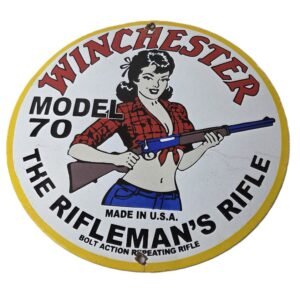 Vintage Winchester Porcelain Sign - Rifleman Model 70 Gas Service Pump Sign