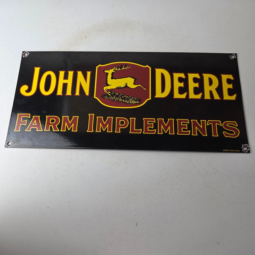 Vintage John Deere Porcelain Sign - Farm Implements Tractor Gas Pump Sign - Image 14