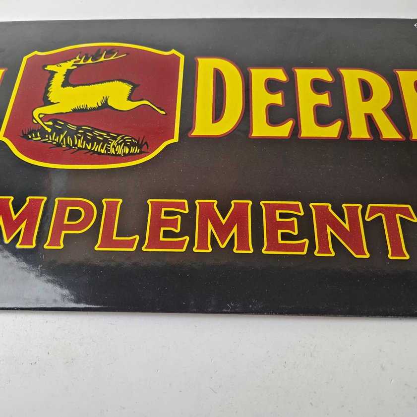 Vintage John Deere Porcelain Sign - Farm Implements Tractor Gas Pump Sign - Image 2