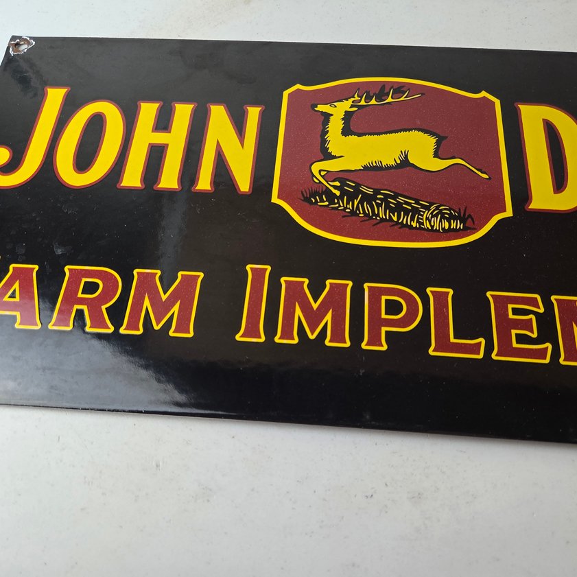 Vintage John Deere Porcelain Sign - Farm Implements Tractor Gas Pump Sign - Image 3