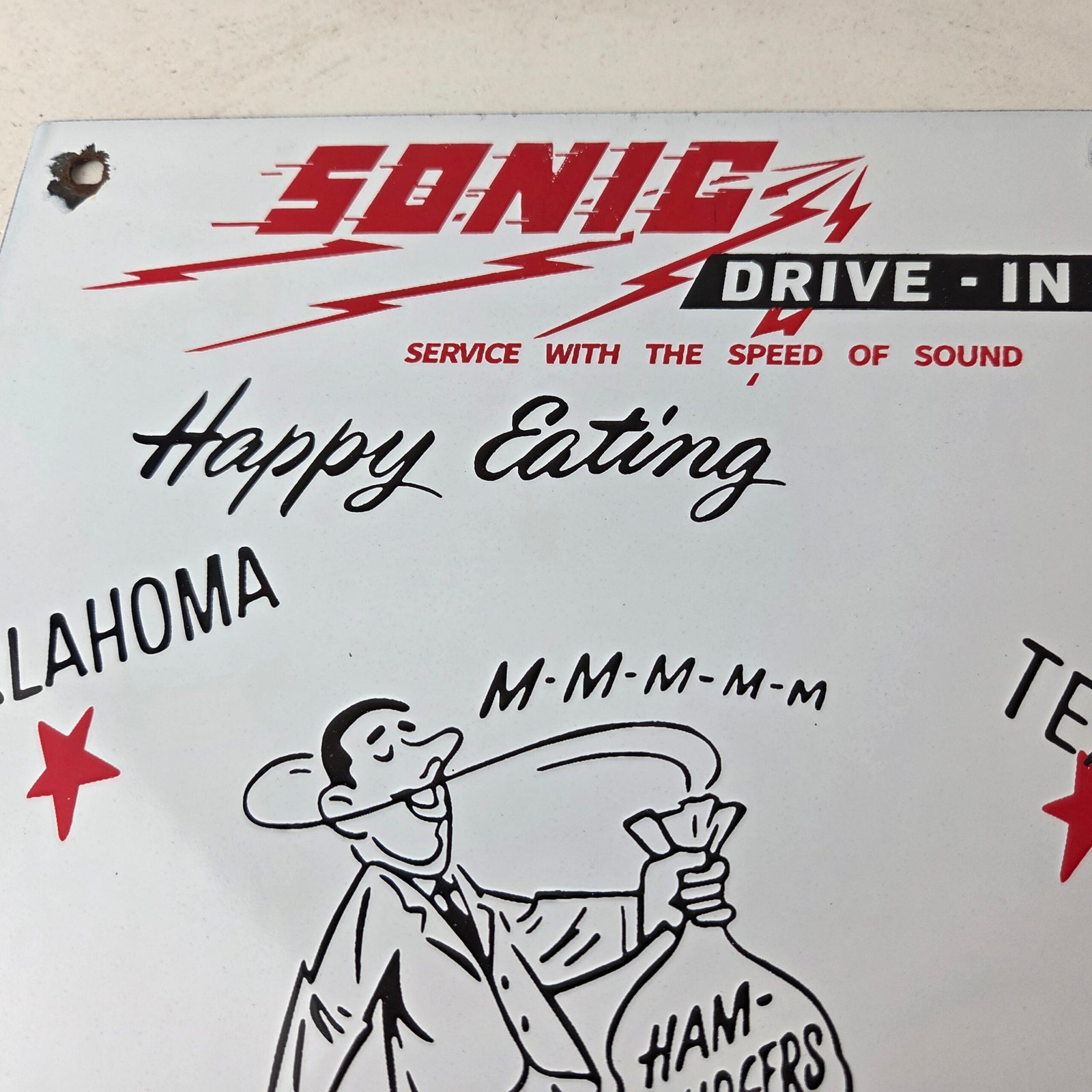 Vintage Sonic Drive in Sign - Old Fast Food Diner Hamburger Porcelain Sign - Image 3