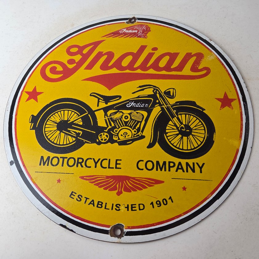 Vintage Indian Motorcycles Porcelain Sign - Authorized Dealer Sales Gas Sign - Image 14