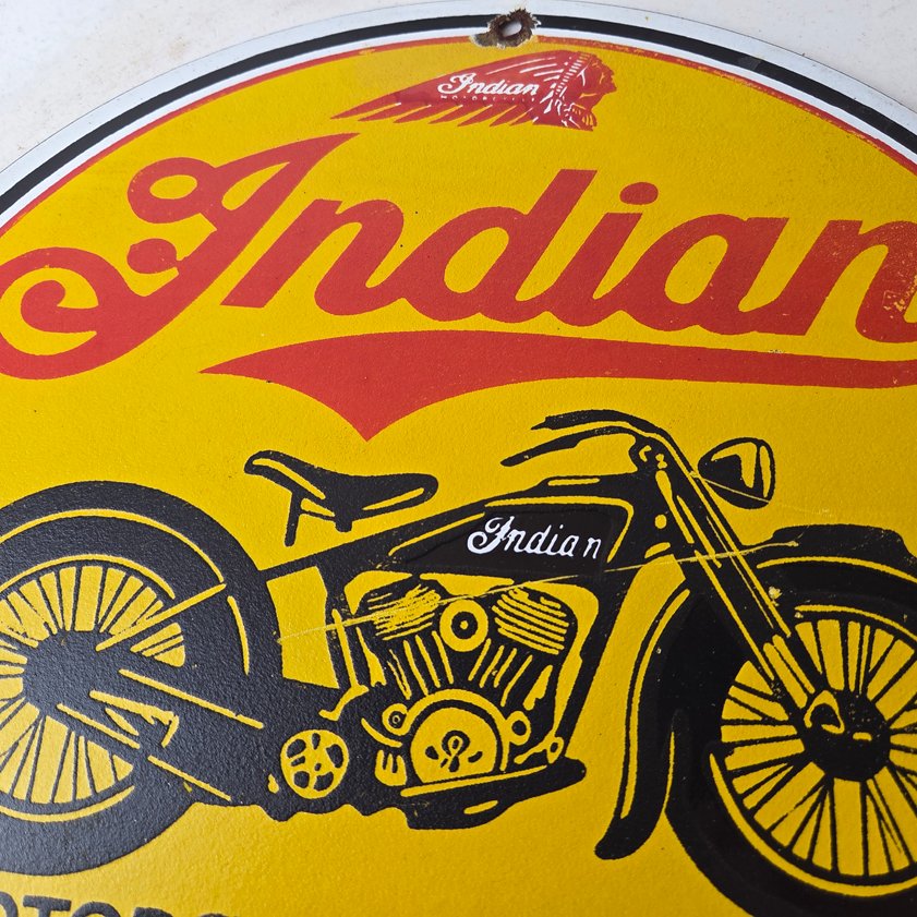 Vintage Indian Motorcycles Porcelain Sign - Authorized Dealer Sales Gas Sign - Image 9