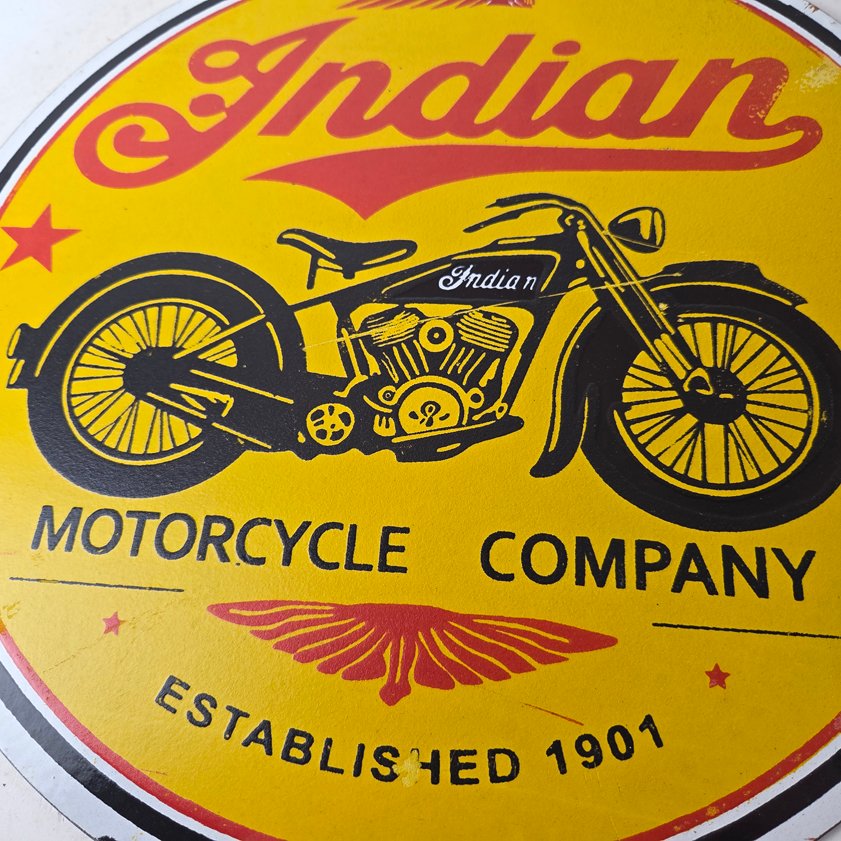 Vintage Indian Motorcycles Porcelain Sign - Authorized Dealer Sales Gas Sign - Image 10