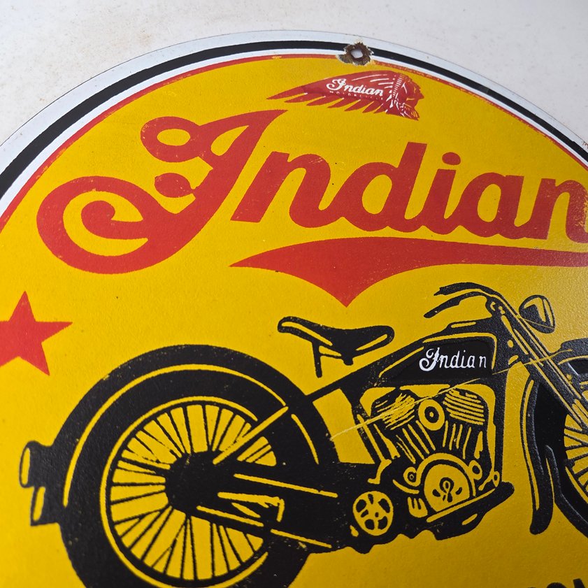 Vintage Indian Motorcycles Porcelain Sign - Authorized Dealer Sales Gas Sign - Image 11
