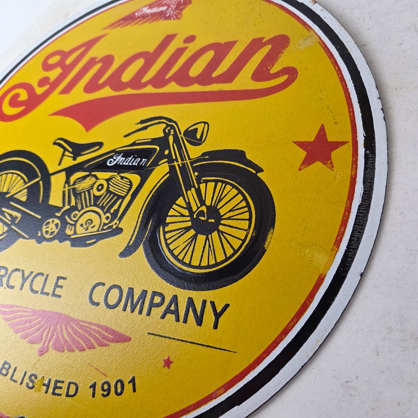 Vintage Indian Motorcycles Porcelain Sign - Authorized Dealer Sales Gas Sign - Image 3