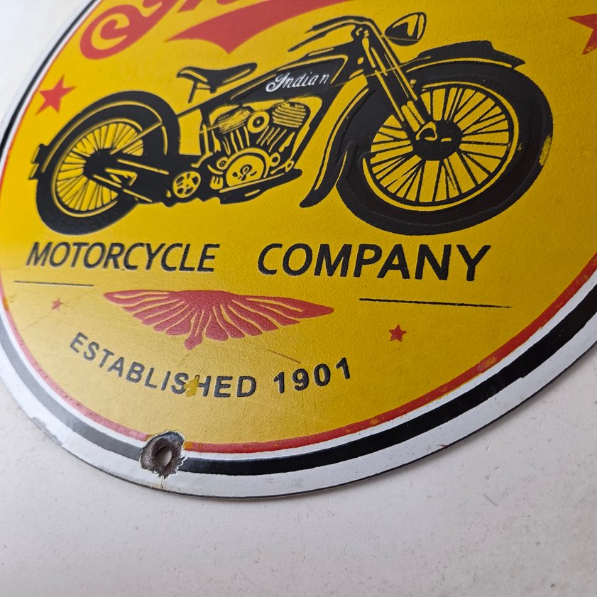 Vintage Indian Motorcycles Porcelain Sign - Authorized Dealer Sales Gas Sign - Image 4