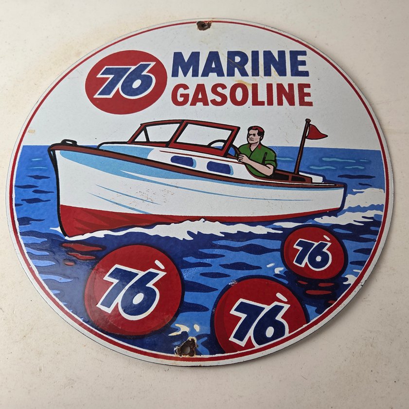 Vintage Union 76 Gasoline Sign - Porcelain Marine Gas Service Pump Sign - Image 8