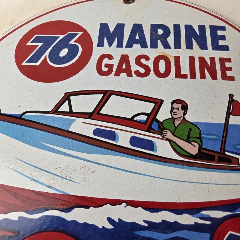 Vintage Union 76 Gasoline Sign - Porcelain Marine Gas Service Pump Sign - Image 10