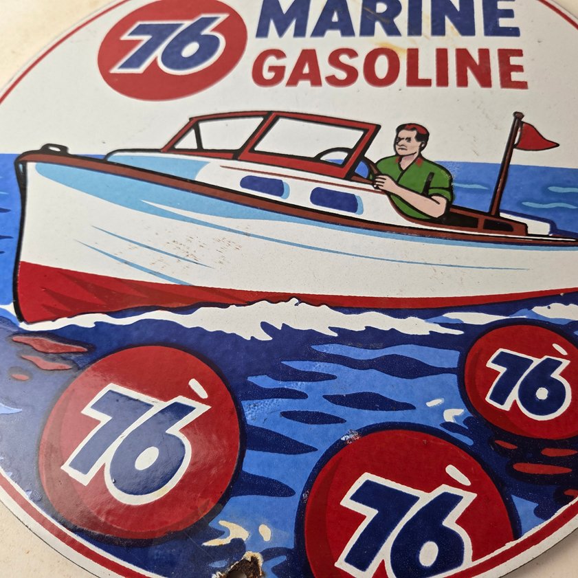 Vintage Union 76 Gasoline Sign - Porcelain Marine Gas Service Pump Sign - Image 11