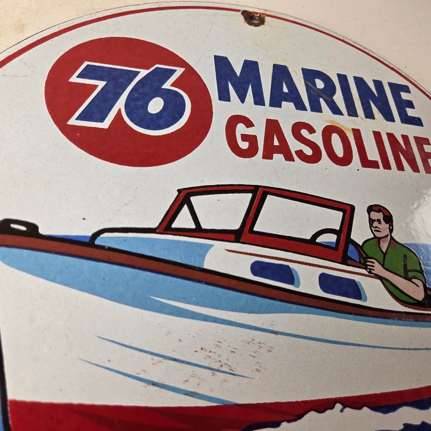 Vintage Union 76 Gasoline Sign - Porcelain Marine Gas Service Pump Sign - Image 12