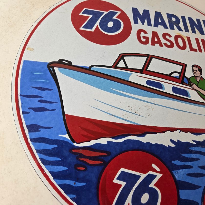 Vintage Union 76 Gasoline Sign - Porcelain Marine Gas Service Pump Sign - Image 13