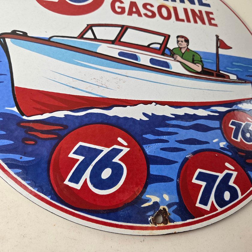 Vintage Union 76 Gasoline Sign - Porcelain Marine Gas Service Pump Sign - Image 14