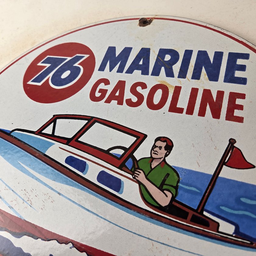 Vintage Union 76 Gasoline Sign - Porcelain Marine Gas Service Pump Sign - Image 15