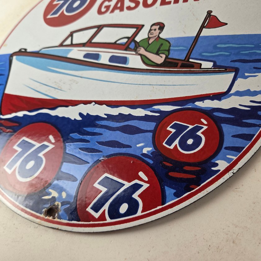Vintage Union 76 Gasoline Sign - Porcelain Marine Gas Service Pump Sign - Image 3