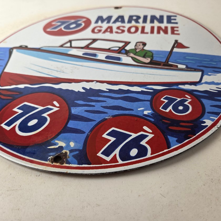 Vintage Union 76 Gasoline Sign - Porcelain Marine Gas Service Pump Sign - Image 4