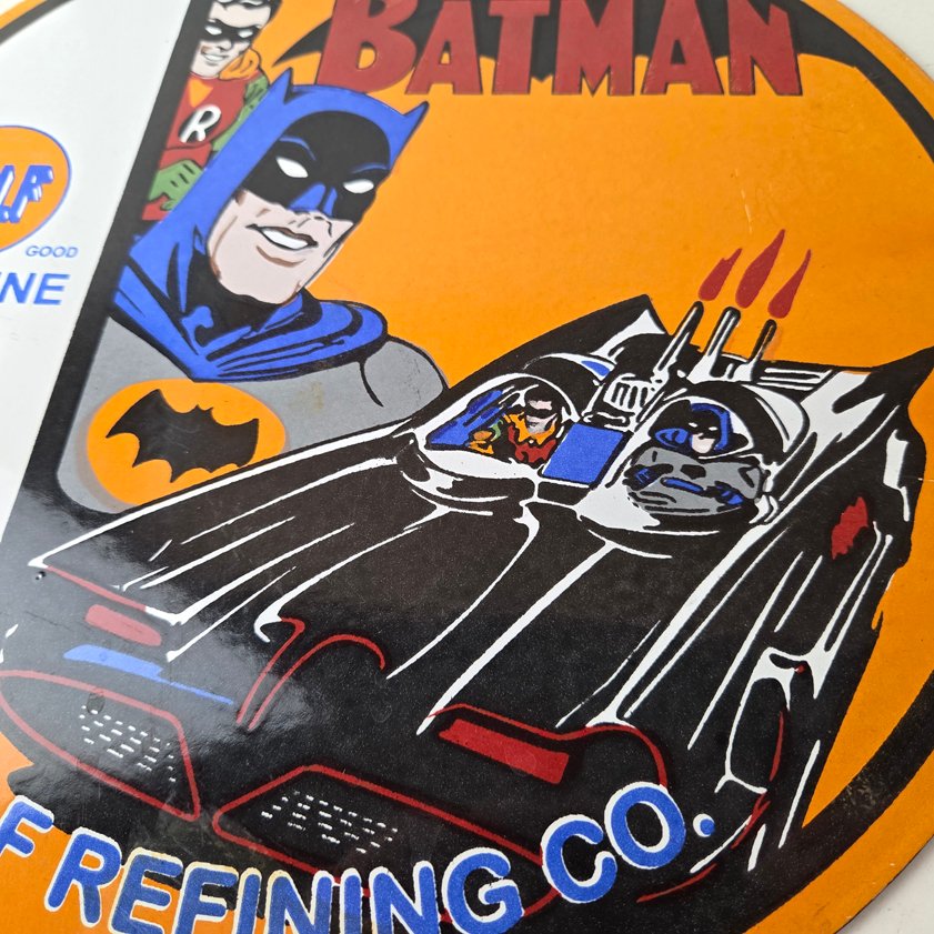 Vintage Gulf Gasoline Sign - Batman Robin Porcelain Gas Pump Sign - Image 3