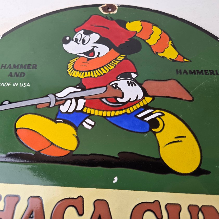 Vintage Ithaca Guns Sign - Mickey Mouse Firearm Advertisement Porcelain Gas Sign - Image 2