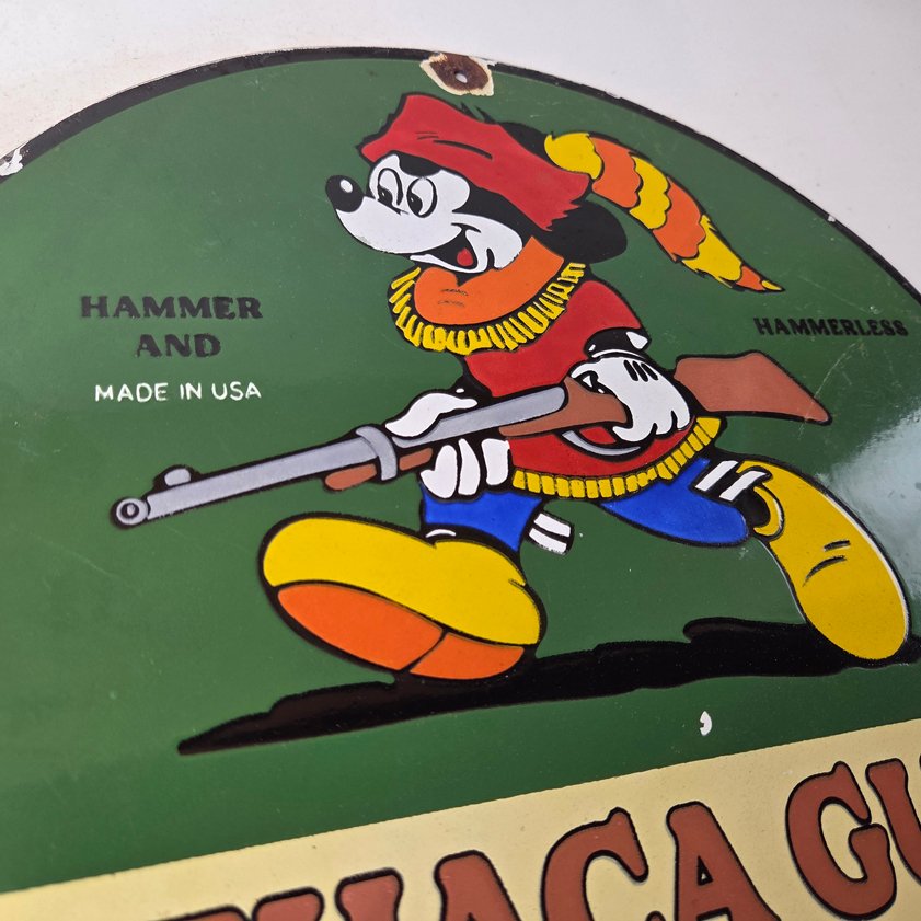 Vintage Ithaca Guns Sign - Mickey Mouse Firearm Advertisement Porcelain Gas Sign - Image 4