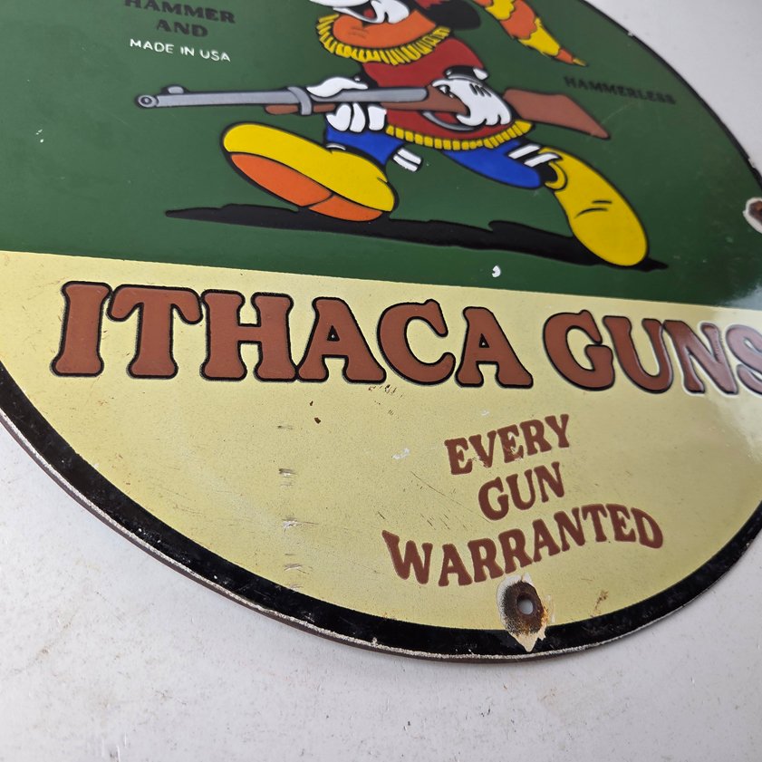 Vintage Ithaca Guns Sign - Mickey Mouse Firearm Advertisement Porcelain Gas Sign - Image 10