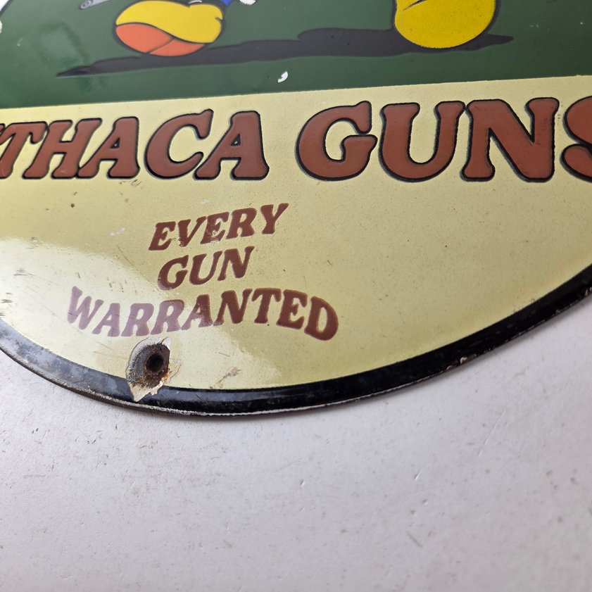 Vintage Ithaca Guns Sign - Mickey Mouse Firearm Advertisement Porcelain Gas Sign - Image 13