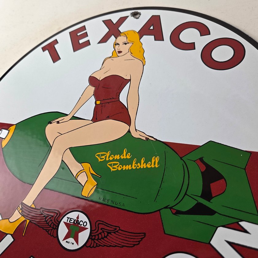 Vintage Texaco Gasoline Sign - Blonde Bombshell Gas Pump Ad Porcelain Sign - Image 11