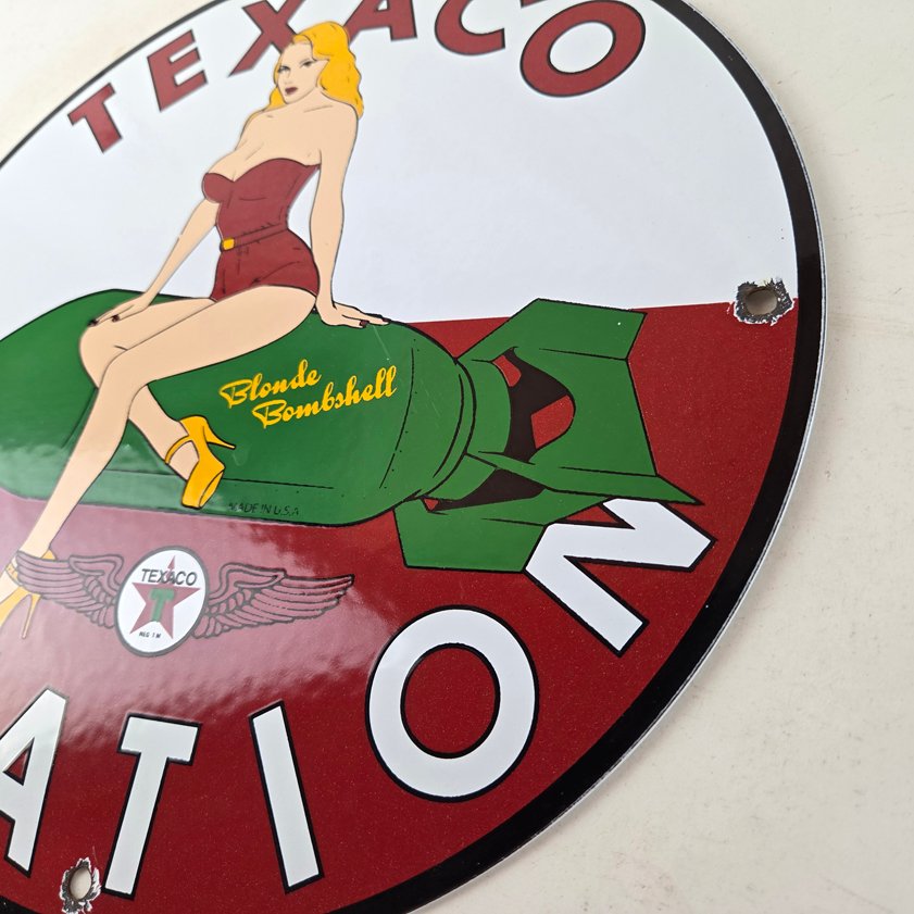 Vintage Texaco Gasoline Sign - Blonde Bombshell Gas Pump Ad Porcelain Sign - Image 12