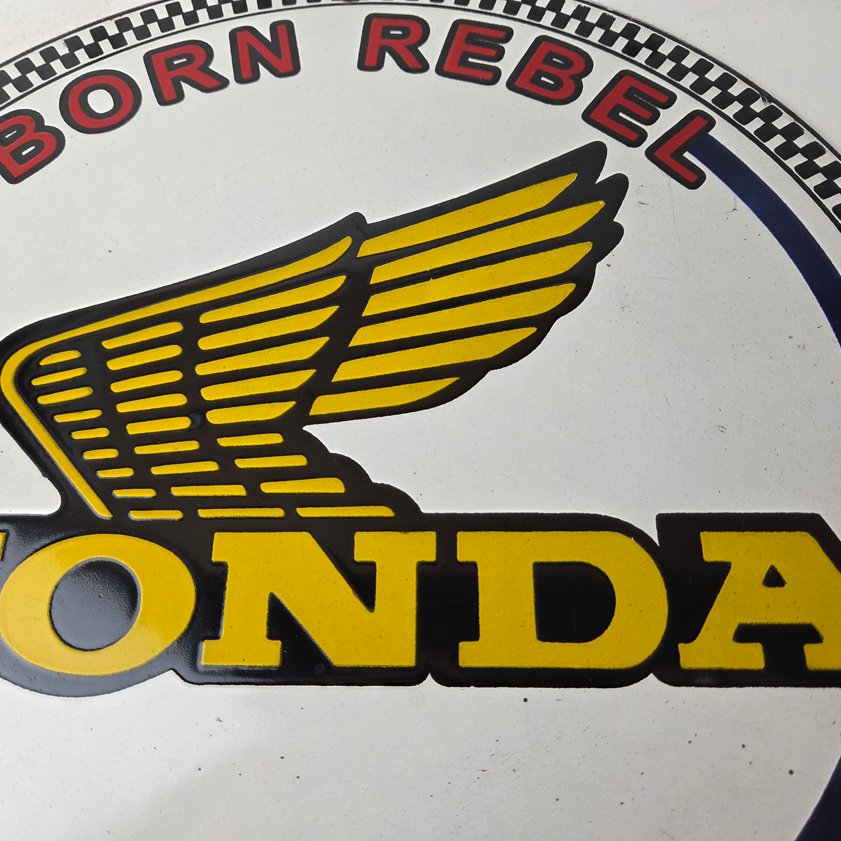 Vintage Honda Born Rebel Sign - Motorcycle Gas Pump Porcelain Sign - Image 2