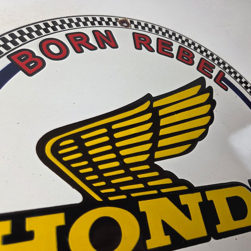 Vintage Honda Born Rebel Sign - Motorcycle Gas Pump Porcelain Sign - Image 8