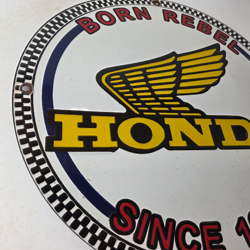Vintage Honda Born Rebel Sign - Motorcycle Gas Pump Porcelain Sign - Image 9