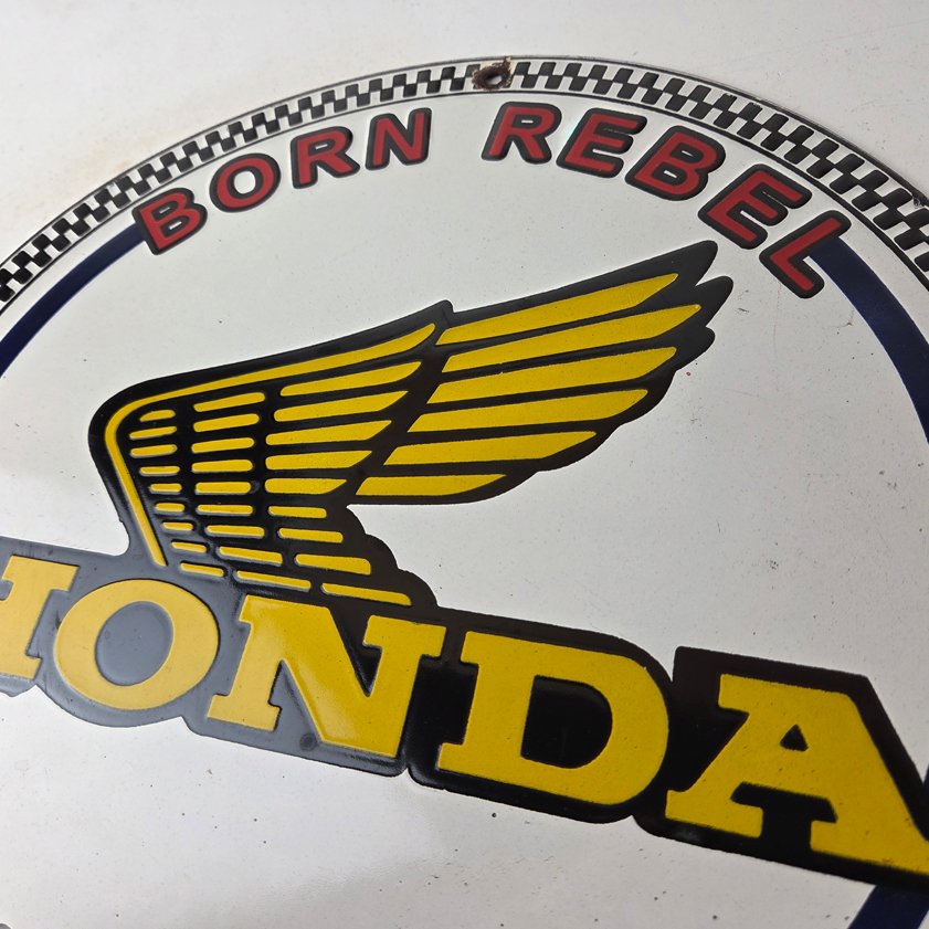 Vintage Honda Born Rebel Sign - Motorcycle Gas Pump Porcelain Sign - Image 11