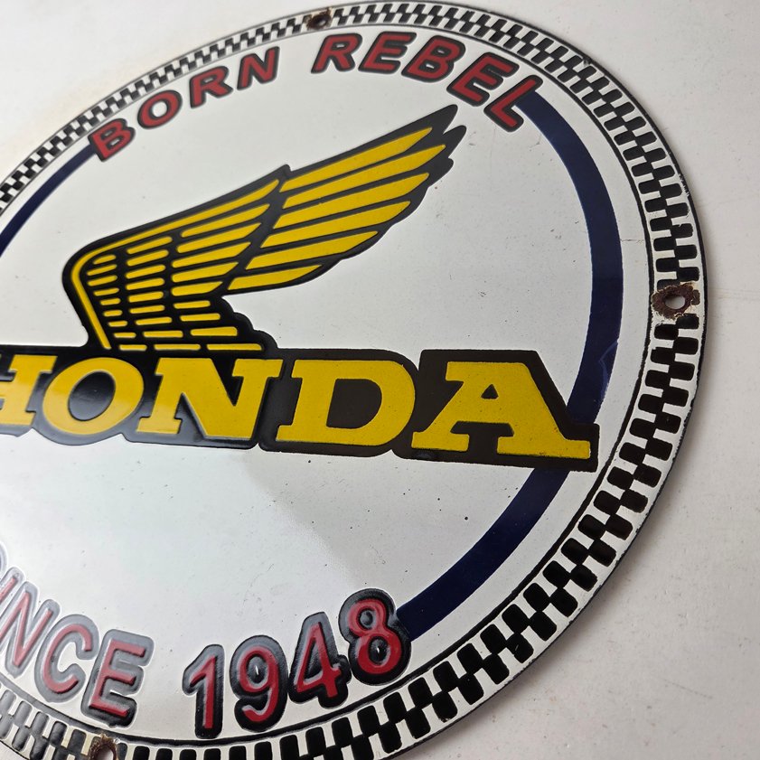 Vintage Honda Born Rebel Sign - Motorcycle Gas Pump Porcelain Sign - Image 12