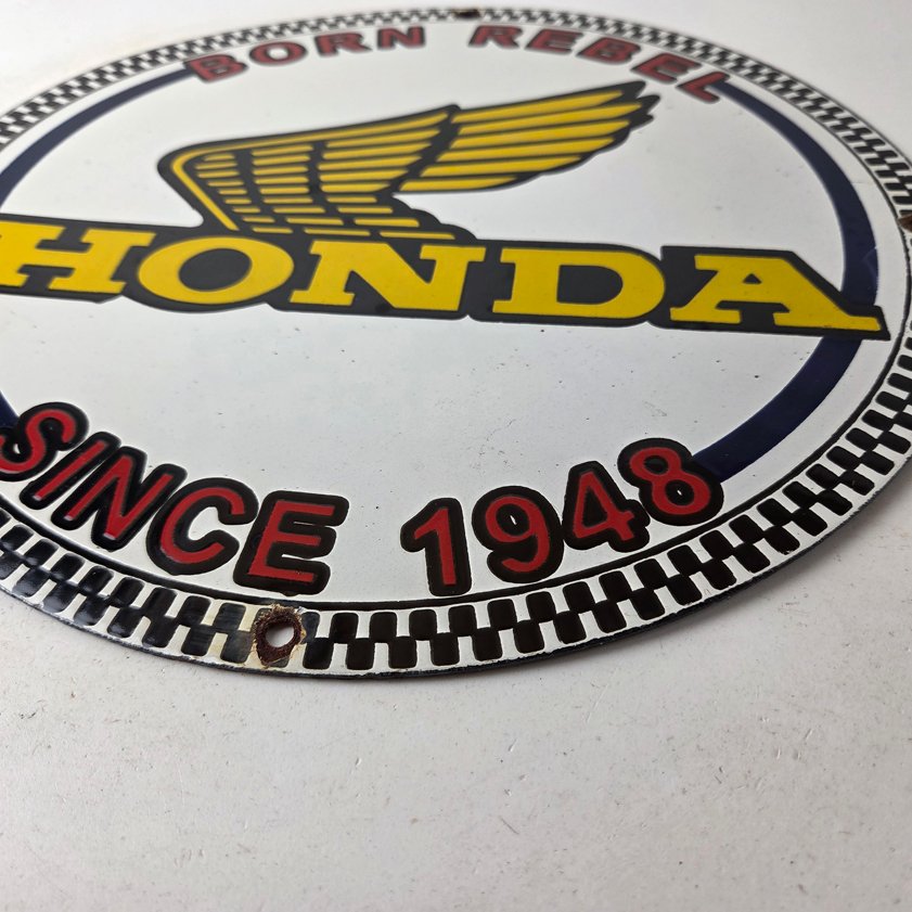 Vintage Honda Born Rebel Sign - Motorcycle Gas Pump Porcelain Sign - Image 7