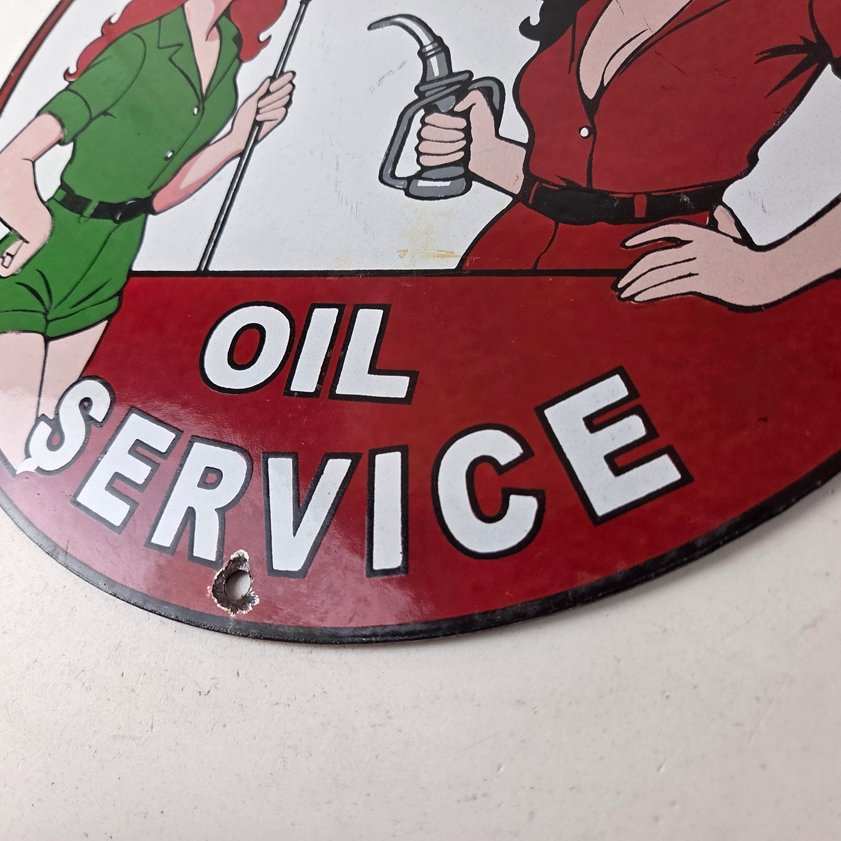Vintage Texaco Gasoline Sign - Lets Check Gas Attendants Porcelain Pump Sign - Image 13