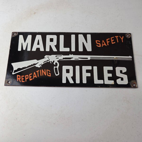 Clinton Rifles Antique Sign Vintage Marlin Rifles Dealer Sign | Vintage Porcelain Signs