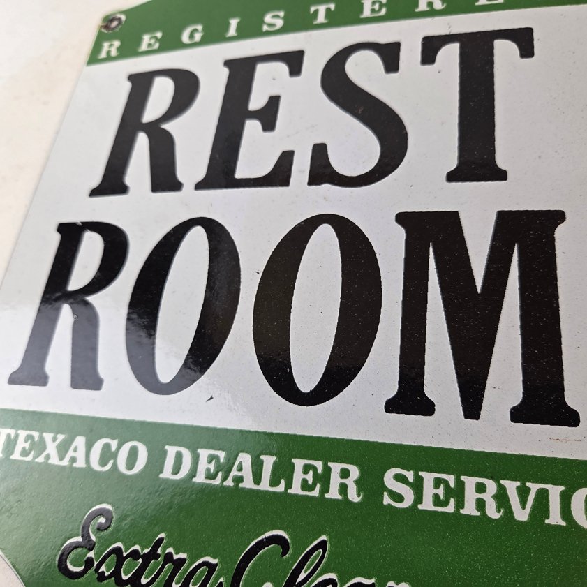 Vintage Texaco Gasoline Sign - Gas Service Rest Rooms Pump Porcelain Sign - Image 3
