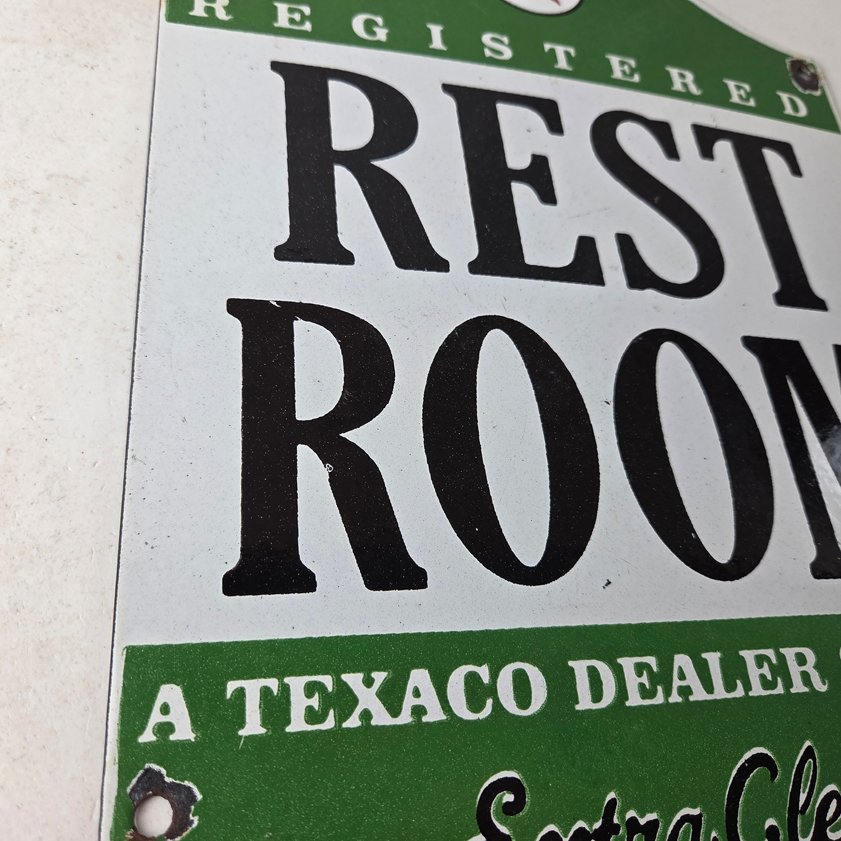 Vintage Texaco Gasoline Sign - Gas Service Rest Rooms Pump Porcelain Sign - Image 5