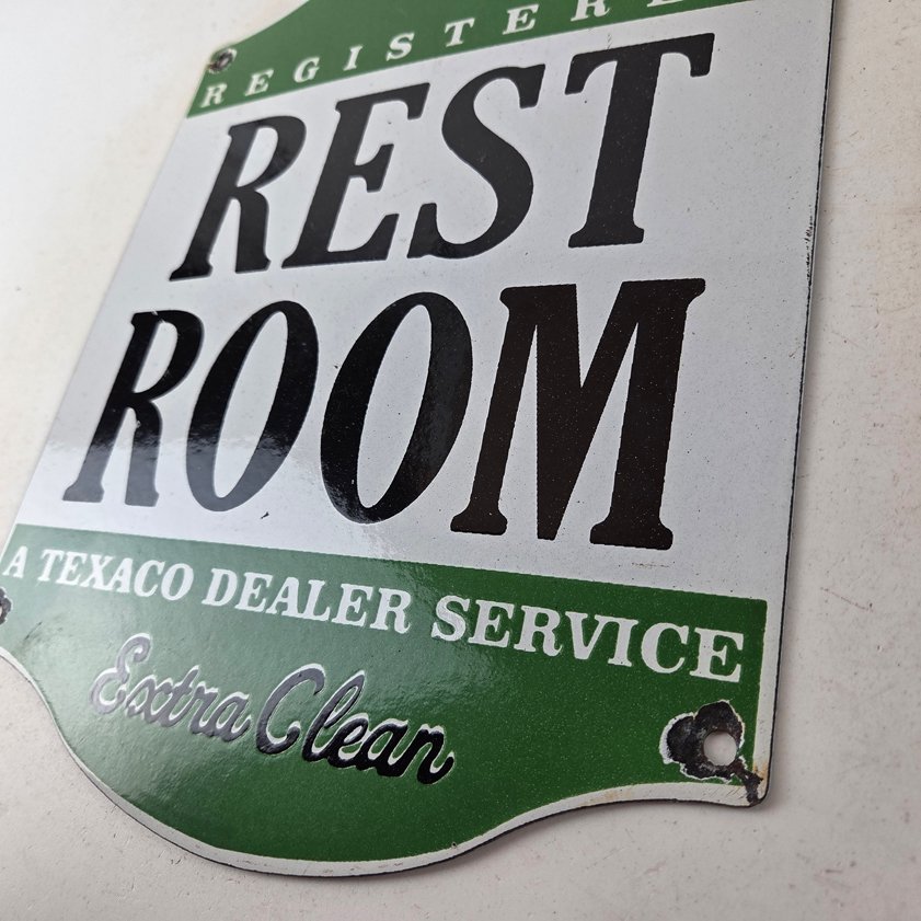 Vintage Texaco Gasoline Sign - Gas Service Rest Rooms Pump Porcelain Sign - Image 12