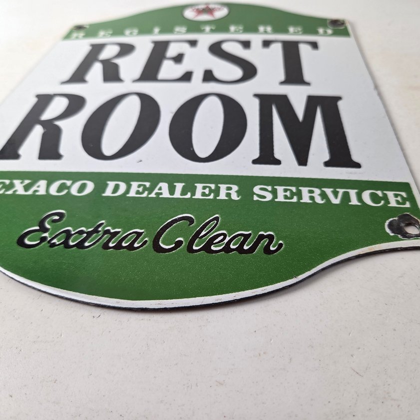 Vintage Texaco Gasoline Sign - Gas Service Rest Rooms Pump Porcelain Sign - Image 10