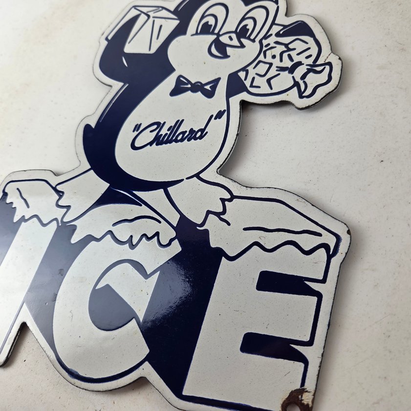 Vintage Chillard Ice Sign - Ice Cubes Chilly Willy Gas Service Porcelain Sign - Image 12