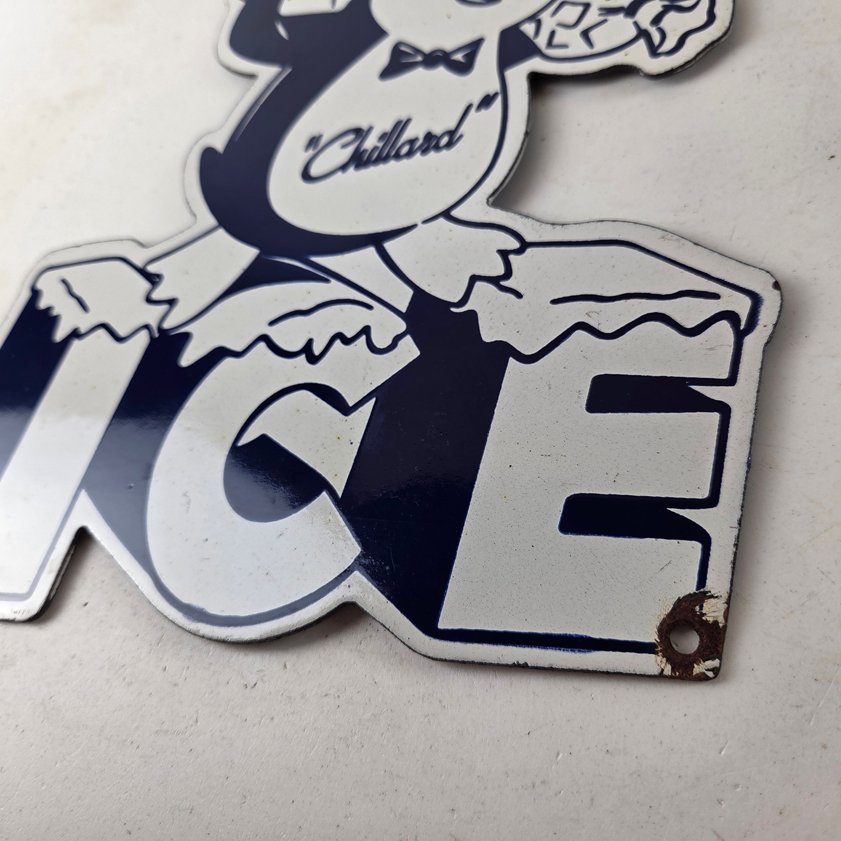 Vintage Chillard Ice Sign - Ice Cubes Chilly Willy Gas Service Porcelain Sign - Image 13
