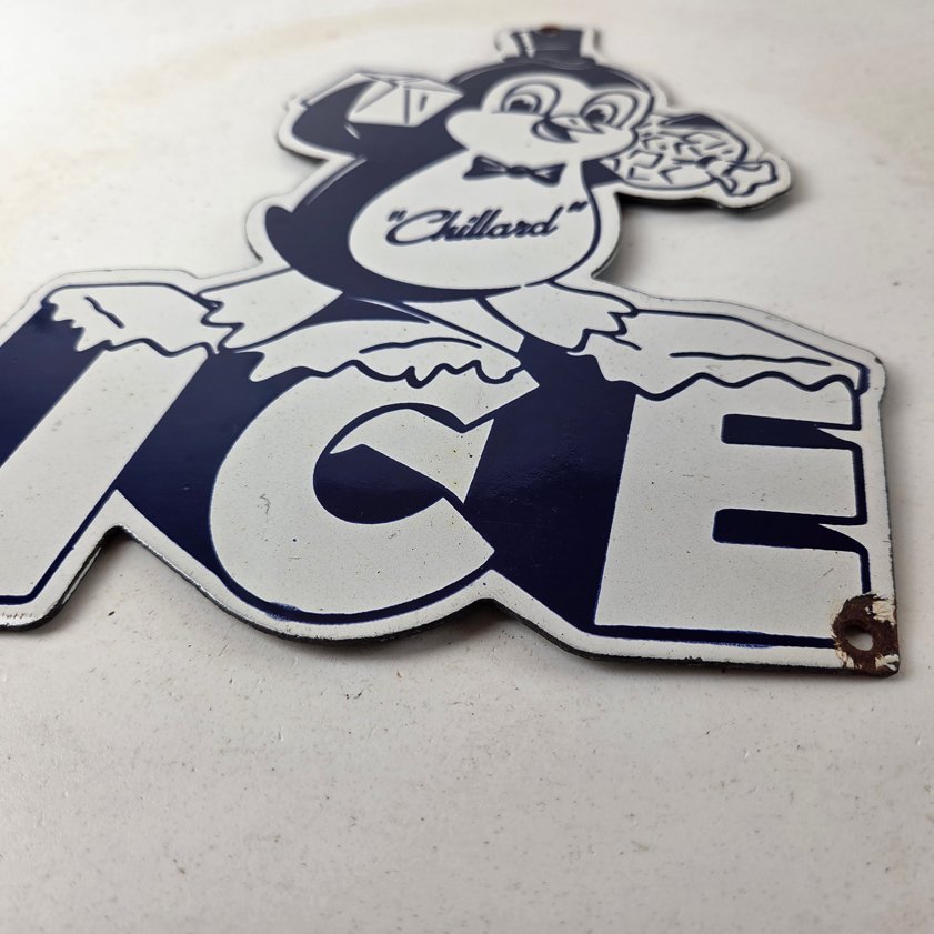 Vintage Chillard Ice Sign - Ice Cubes Chilly Willy Gas Service Porcelain Sign - Image 9