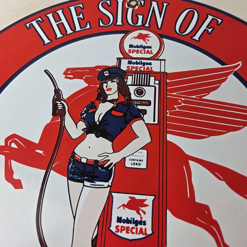 Vintage Mobil Sign - Pegasus Friendly Service Gas Pump Service Porcelain Sign - Image 2
